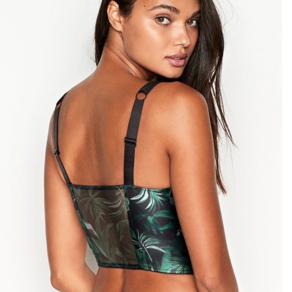 NWOT Victoria's Secret Very Sexy Green Black Tropical Bustier Rhinestone Straps - Picture 6 of 15